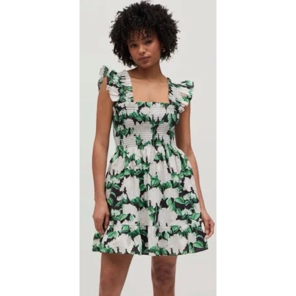 Hill House Elizabeth Smocked Night Bloom Green Mini Nap Dress XS - Picture 8 of 10